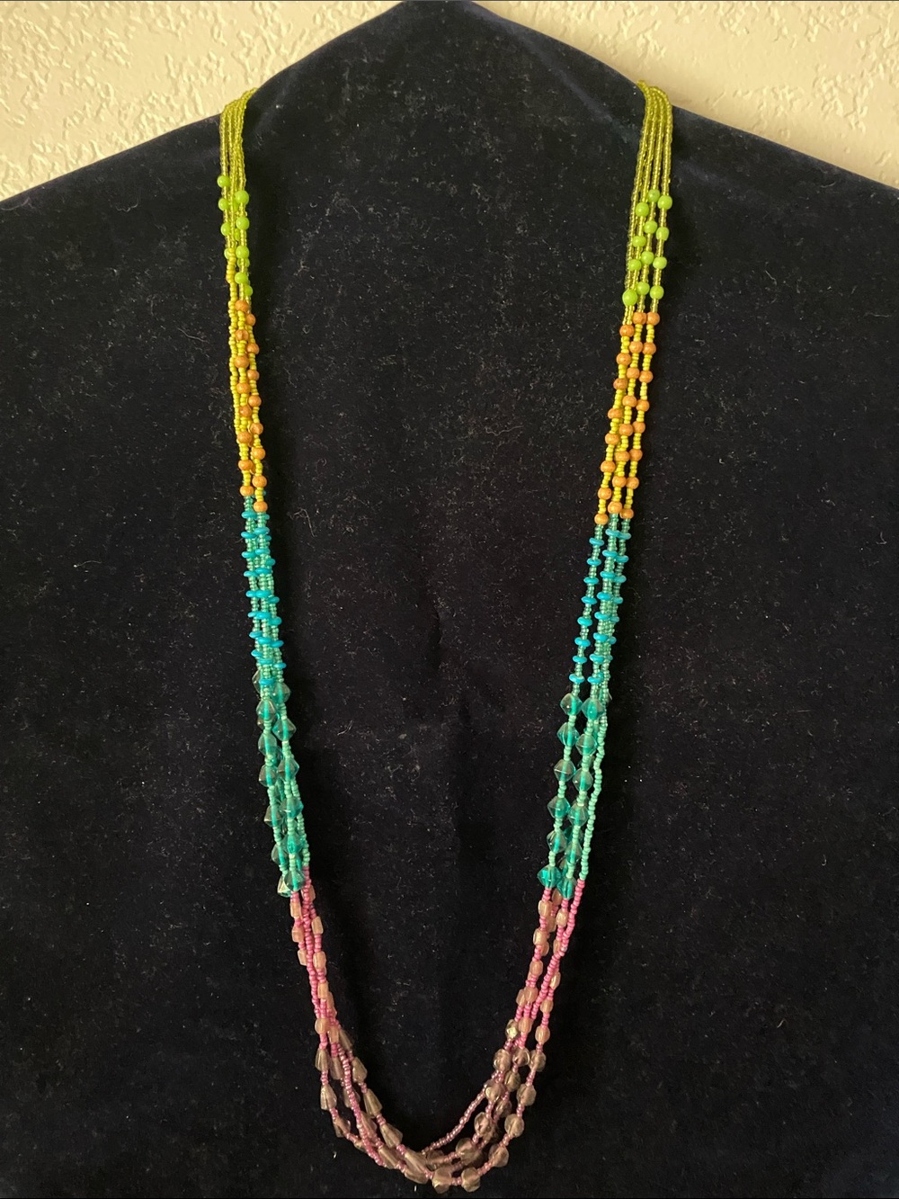 Multi-Color Beaded Layered Necklace - Vibrant Green, Teal & Pink